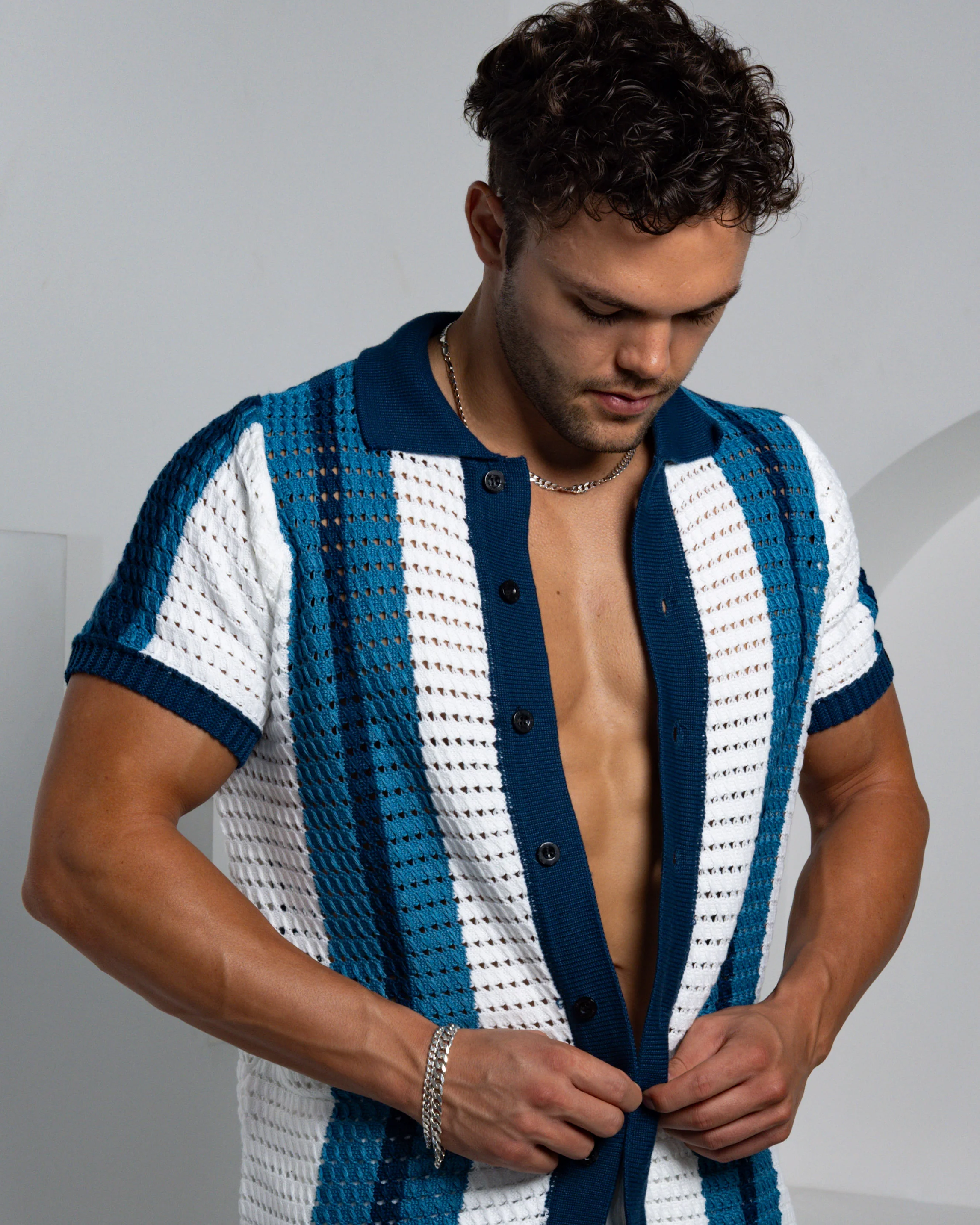Blue Ombré Crochet Cardigan - Image 4