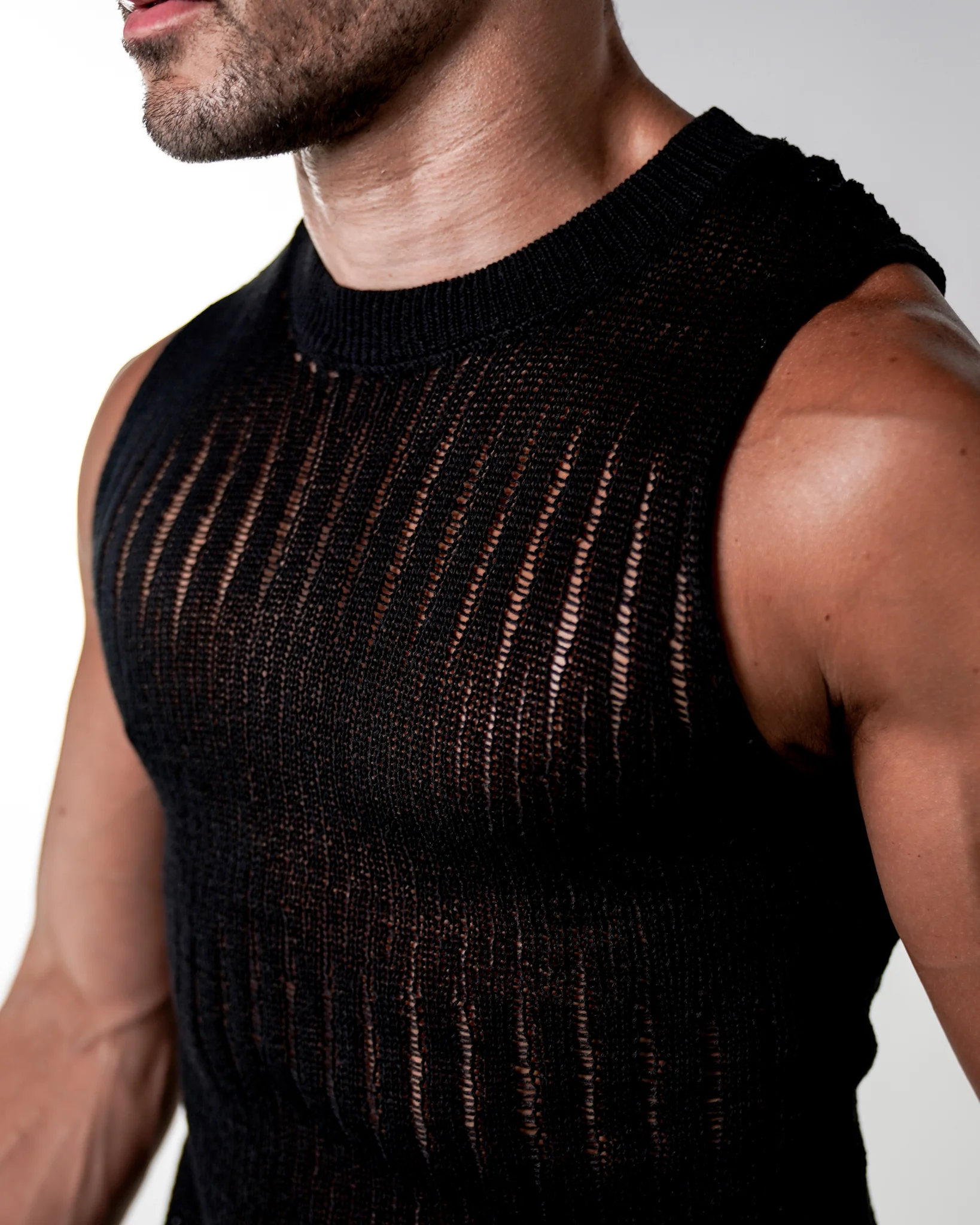 Marlow Sleeveless Distressed Knit Tank - Black - Image 3