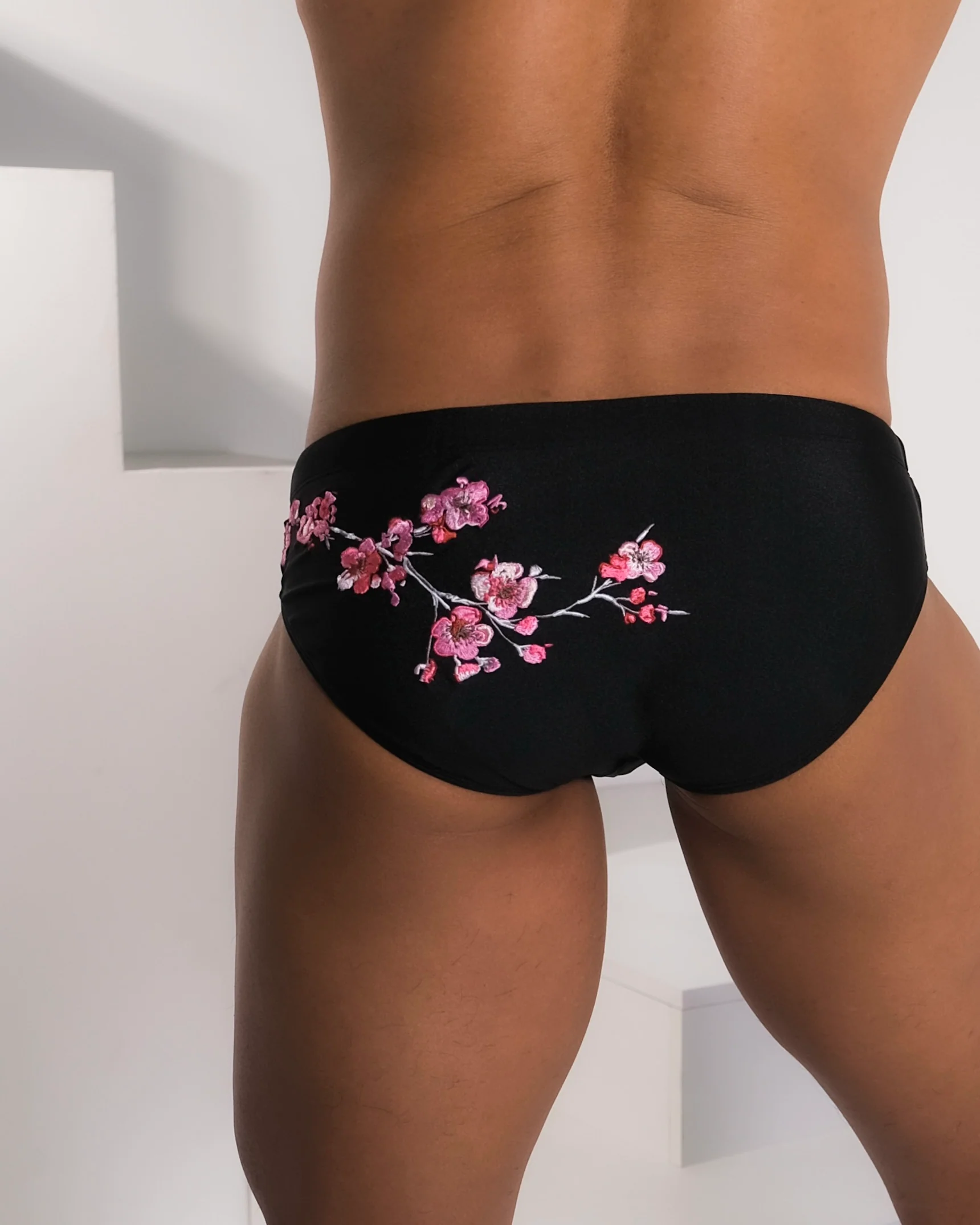 Embroidered Sakura Swim Brief - Black - Image 5
