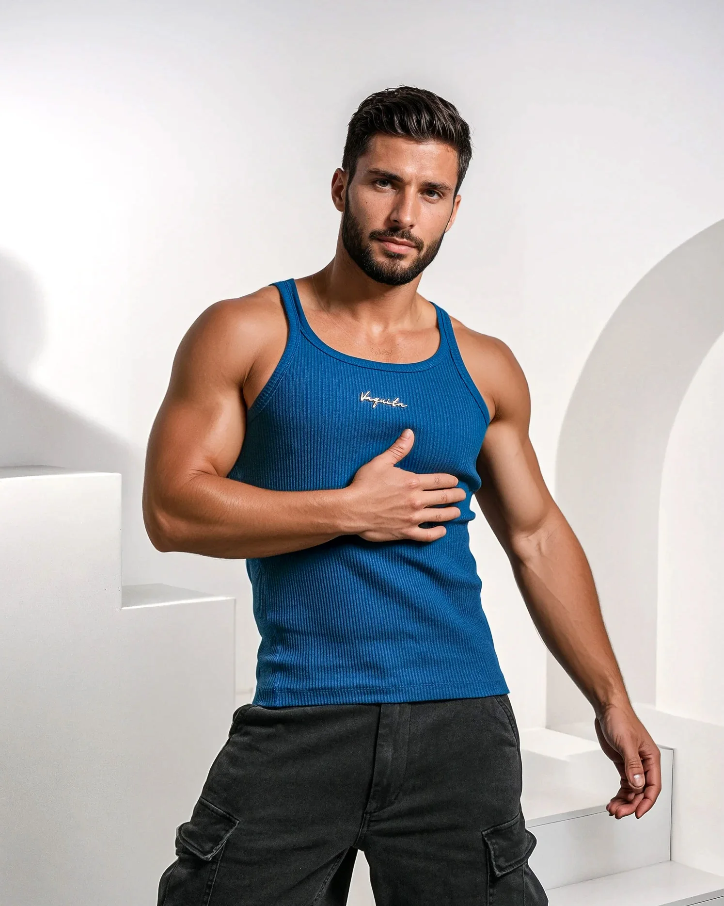 Enduro Heavyweight Ribbed Muscle Tank - Sapphire /Gold Plaque - Image 2