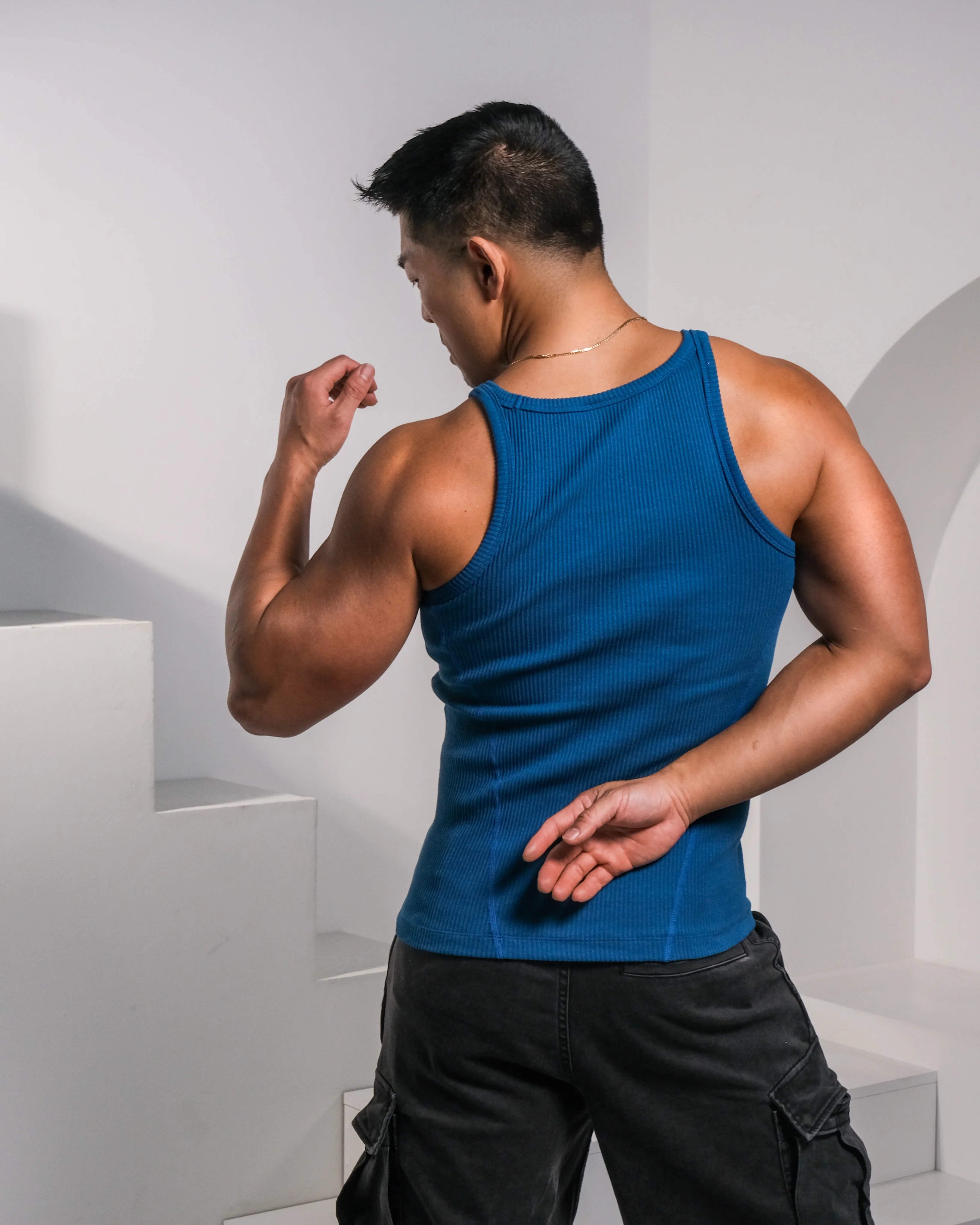 Enduro Heavyweight Ribbed Muscle Tank - Sapphire /Gold Plaque - Image 3