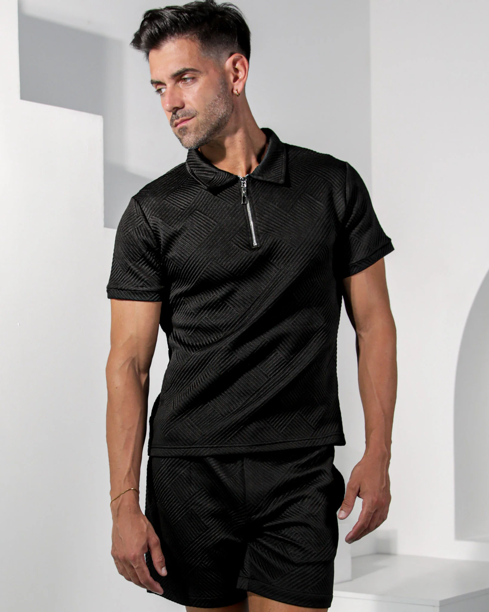 Henly Embossed Polo Shirt - Black - Image 4