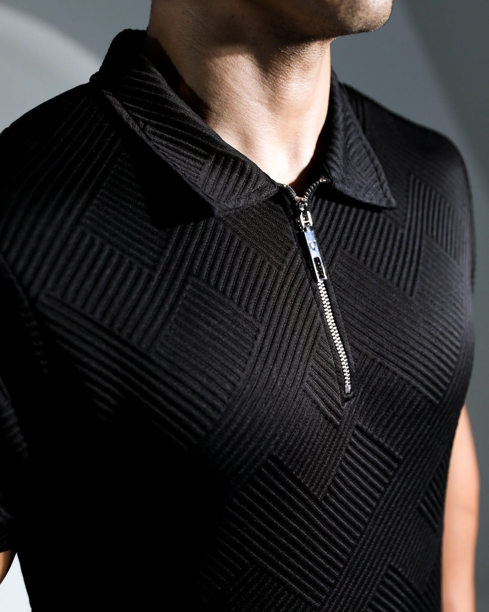 Henly Embossed Polo Shirt - Black - Image 5