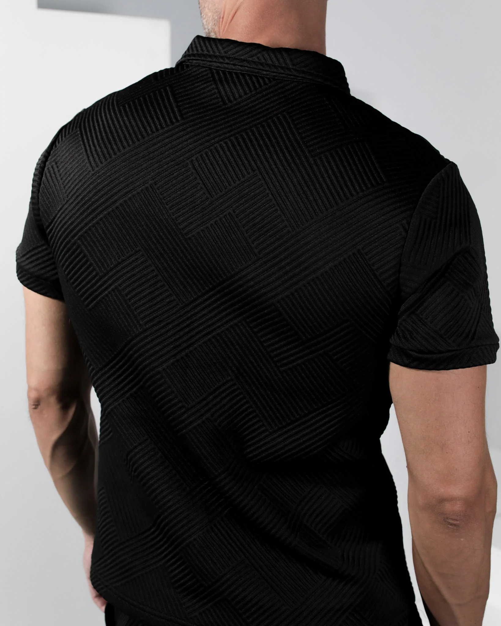 Henly Embossed Polo Shirt - Black - Image 6