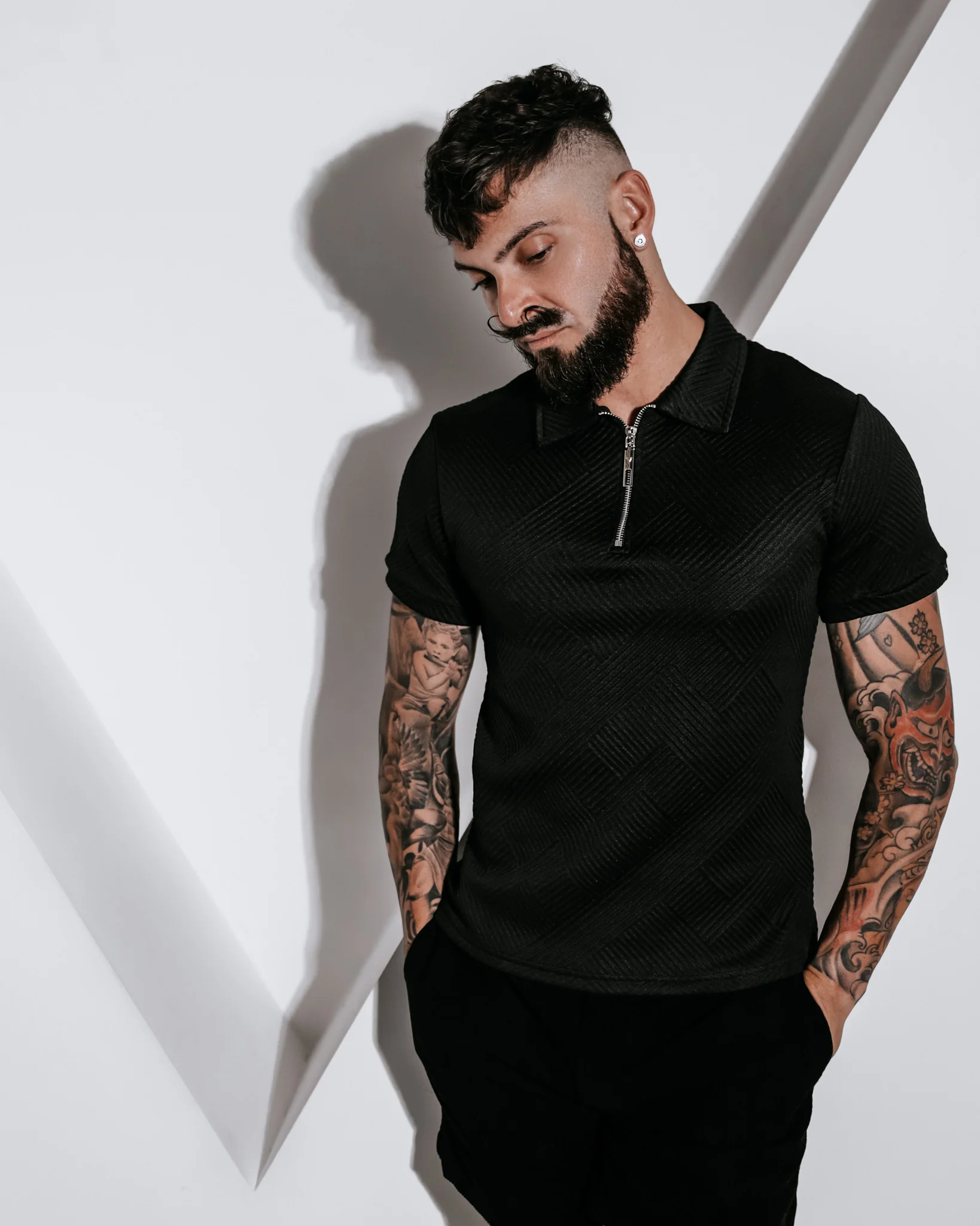 Henly Embossed Polo Shirt - Black - Image 7