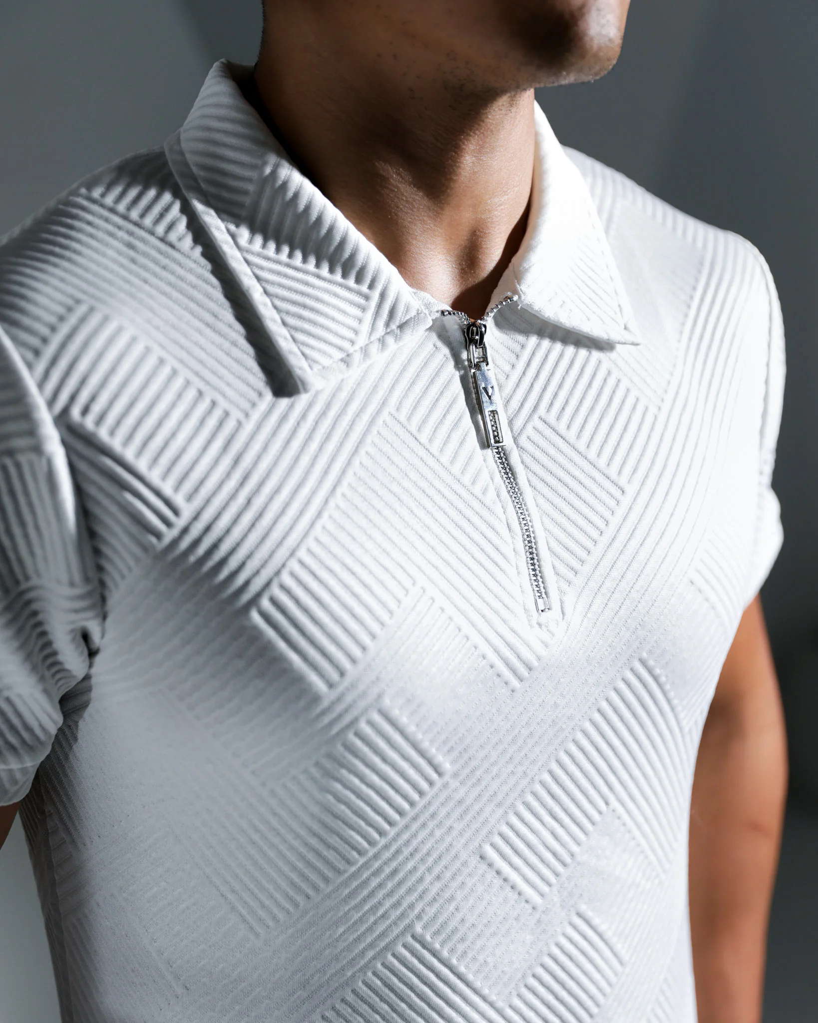 Henly Embossed Polo Shirt - White - Image 3