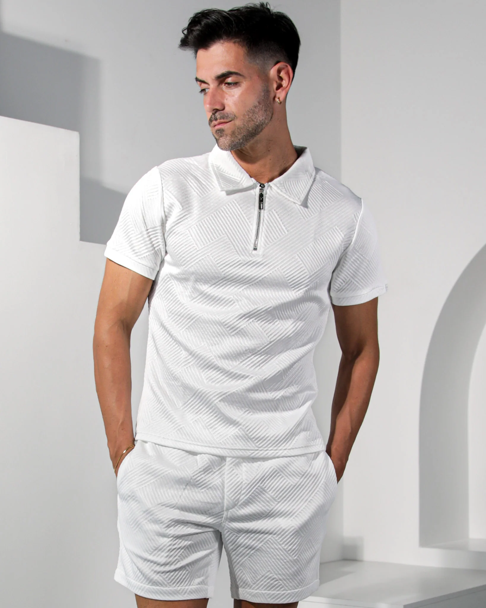 Henly Embossed Polo Shirt - White - Image 4