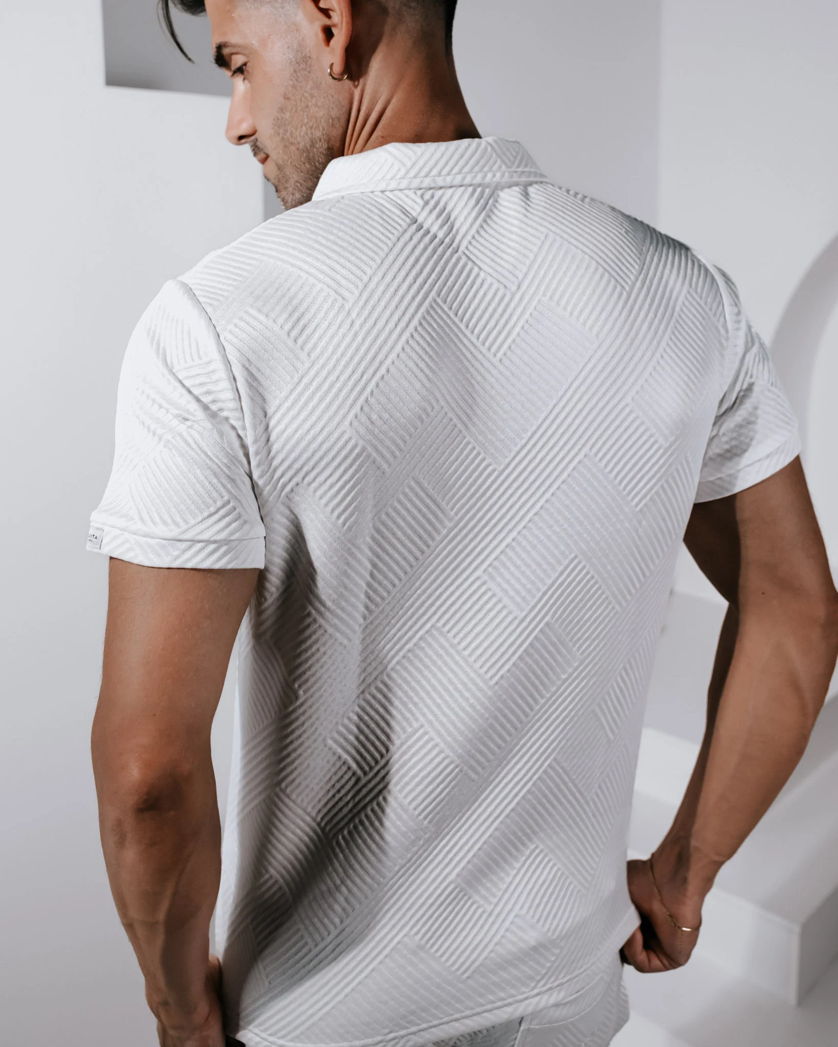 Henly Embossed Polo Shirt - White - Image 5