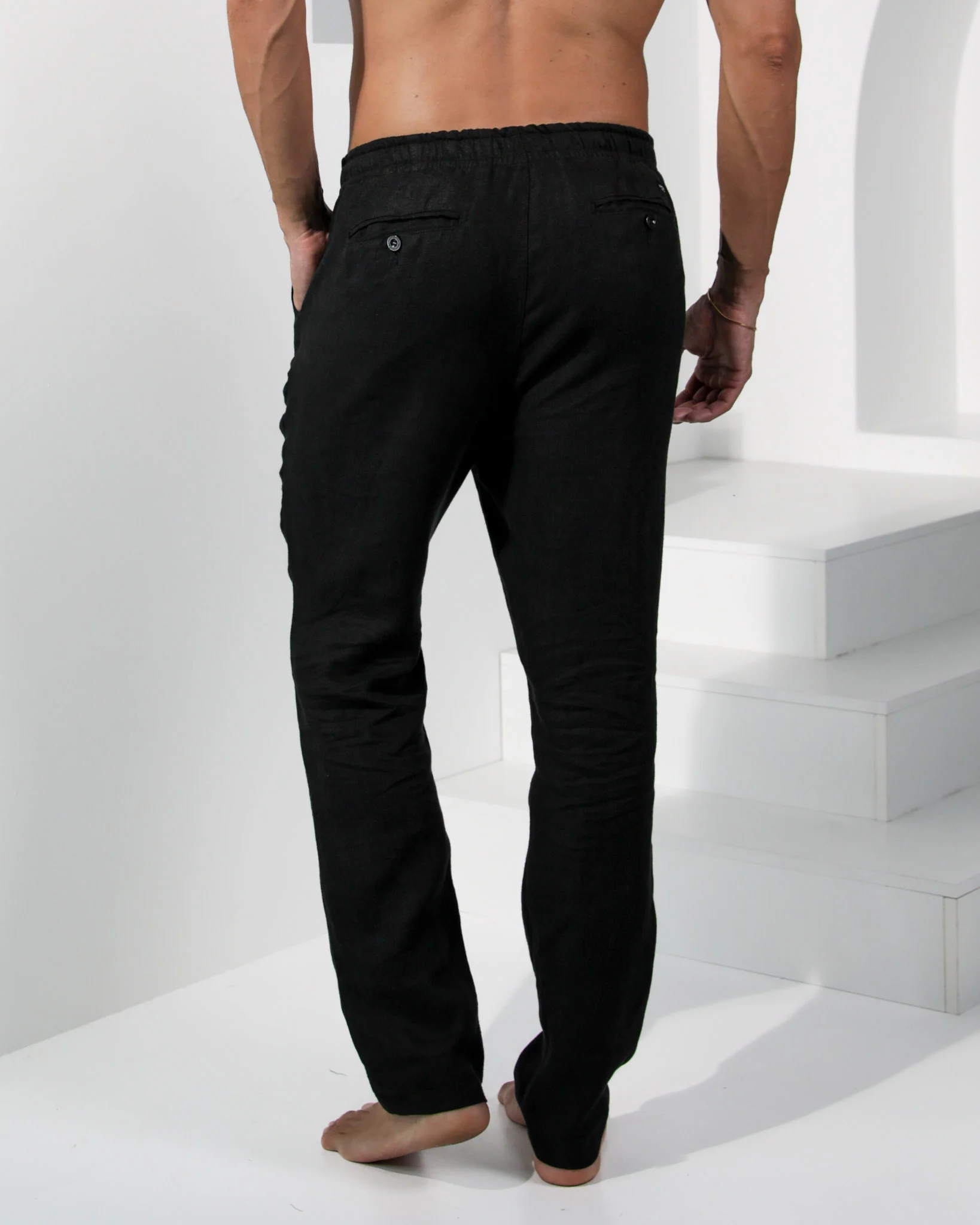 Leroy Tapered 100% Linen Pants - Black - Image 3