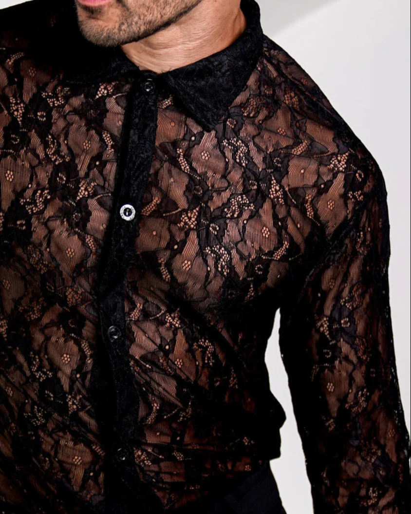 Zion Long Sleeve Ultra-fine Lace Shirt - Black - Image 3