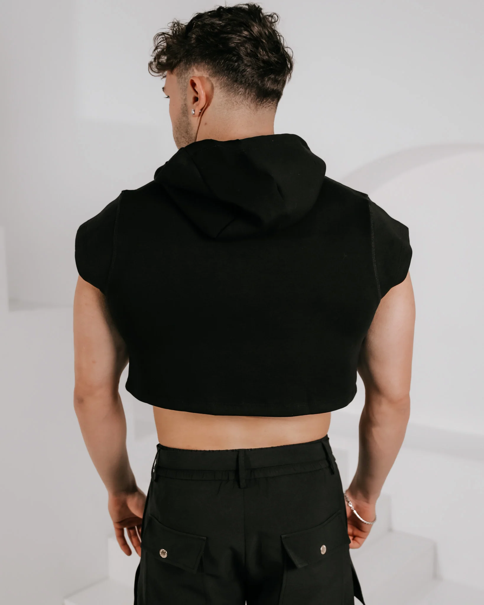 Men’s Cropped Embossed Hoodie - Black - Image 5