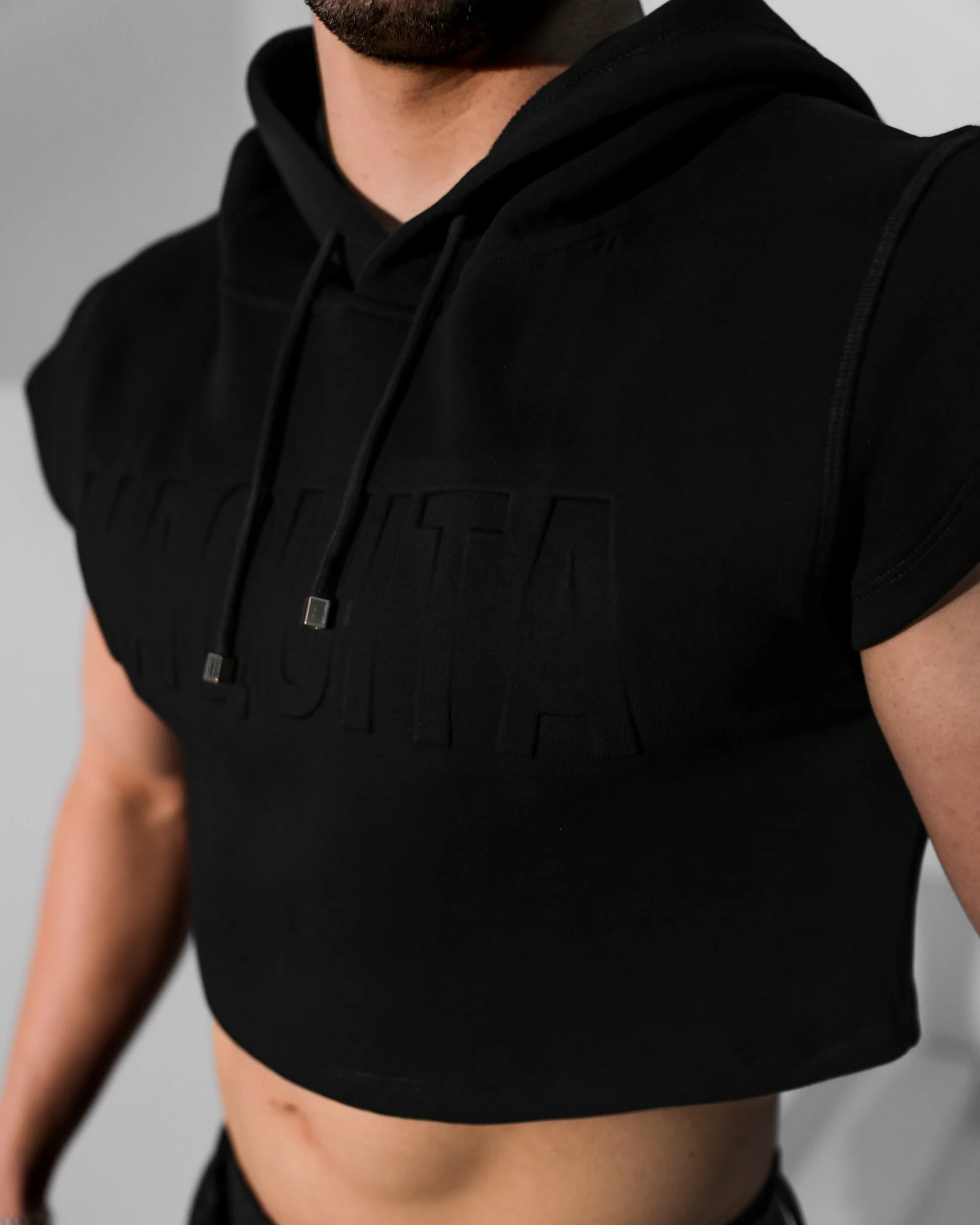 Men’s Cropped Embossed Hoodie - Black - Image 6