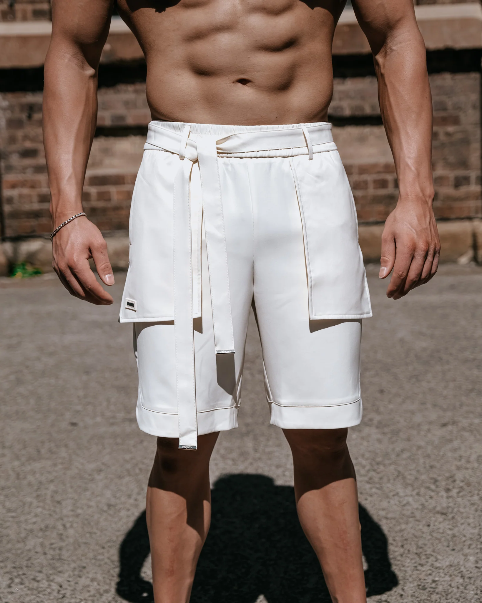 Men’s Tailored Samurai Shorts - Beige - Image 4