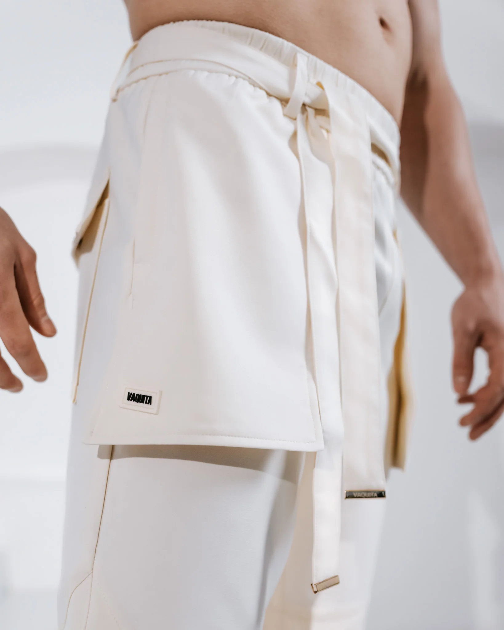 Men’s Tailored Samurai Shorts - Beige - Image 7