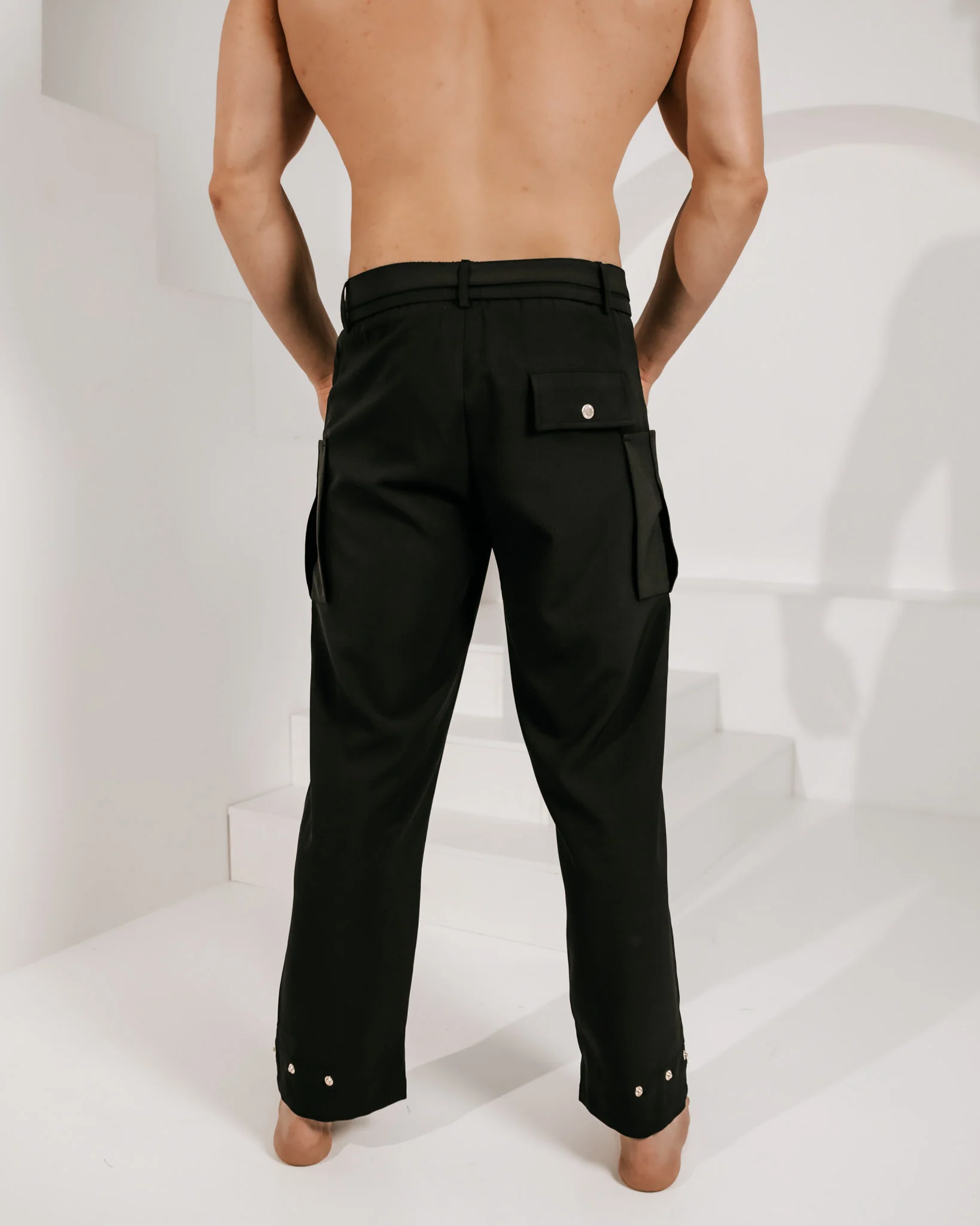 Men’s Tapered Adjustable Samurai Trouser - Black - Image 3