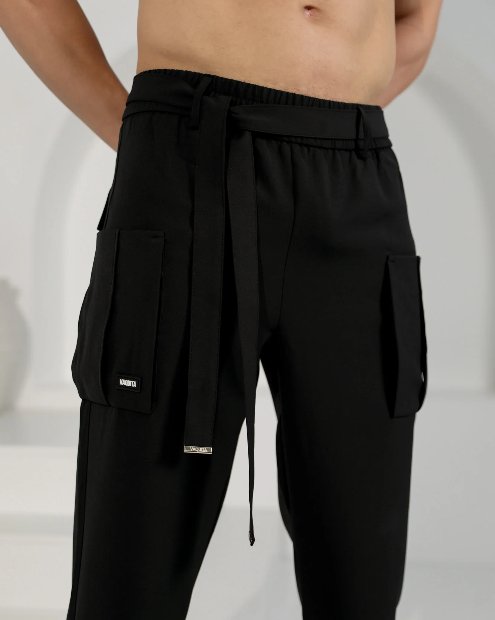 Men’s Tapered Adjustable Samurai Trouser - Black - Image 6