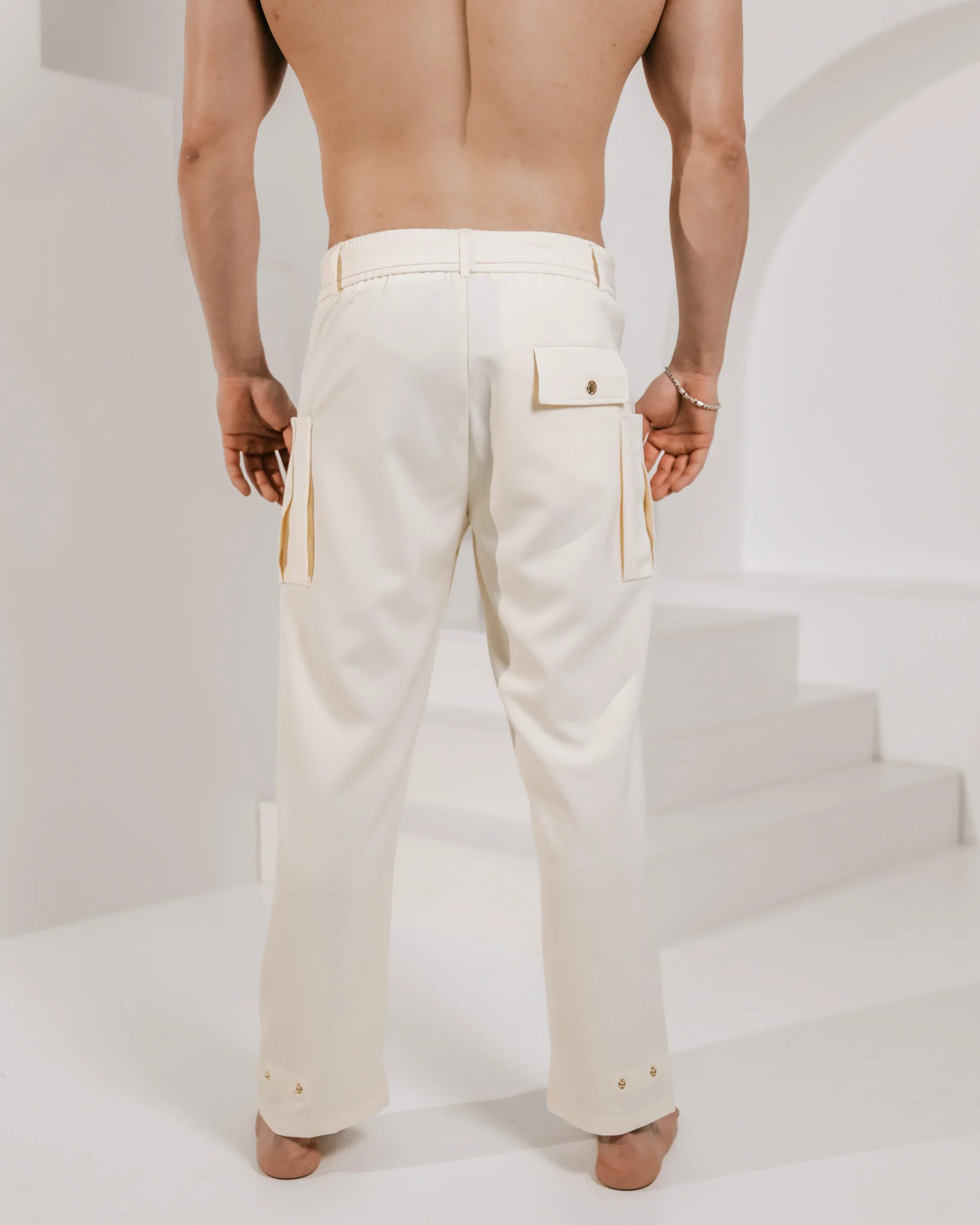 Men’s Tapered Adjustable Samurai Trouser - Beige - Image 4