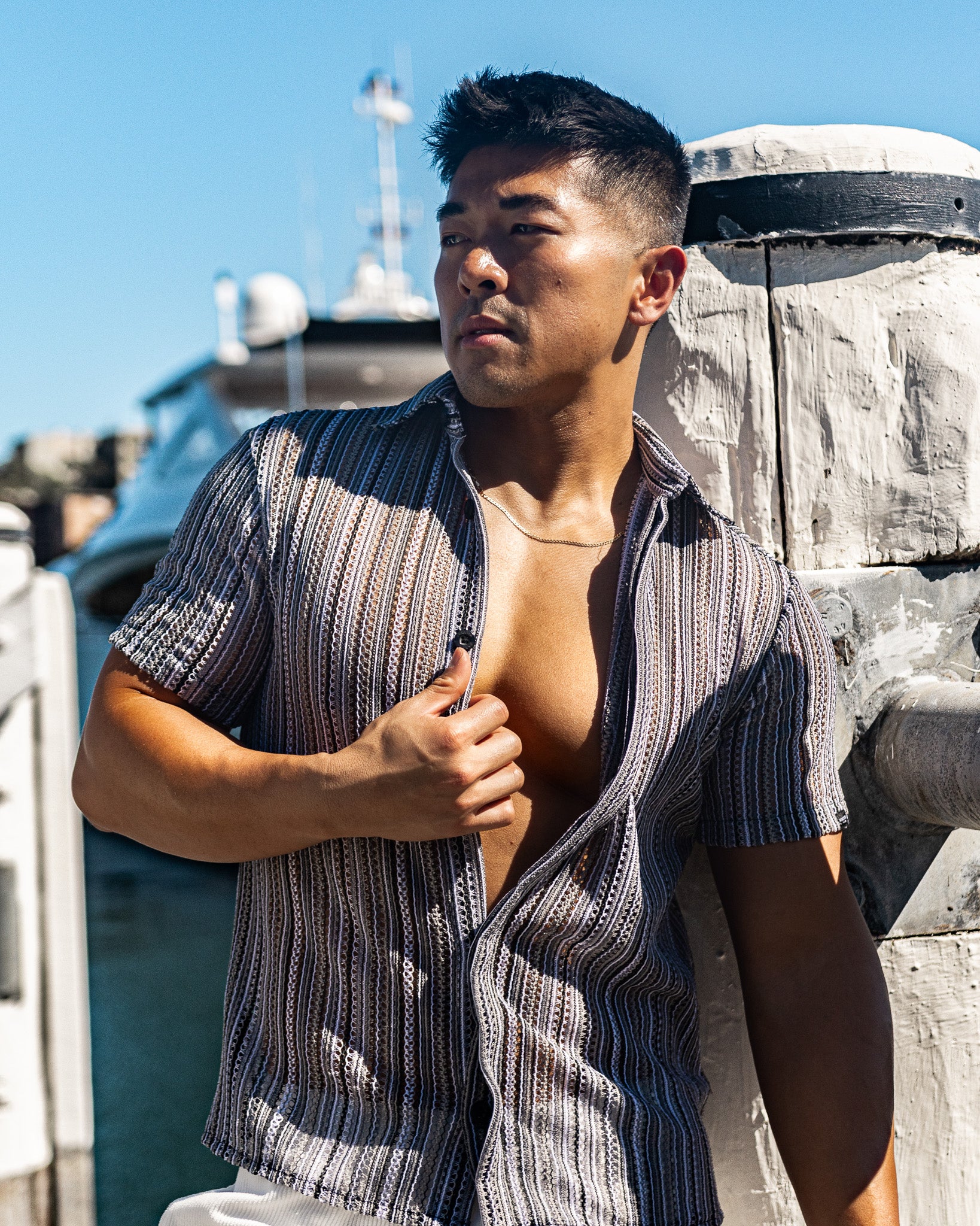 Men's Textured Shirt Classic Fit - Black/Grey Stripes - Image 3