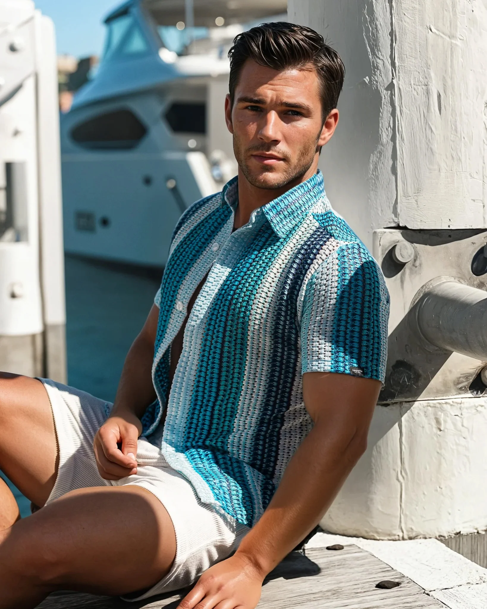 Men's Textured Shirt Classic Fit - Blue Stripes - Image 3