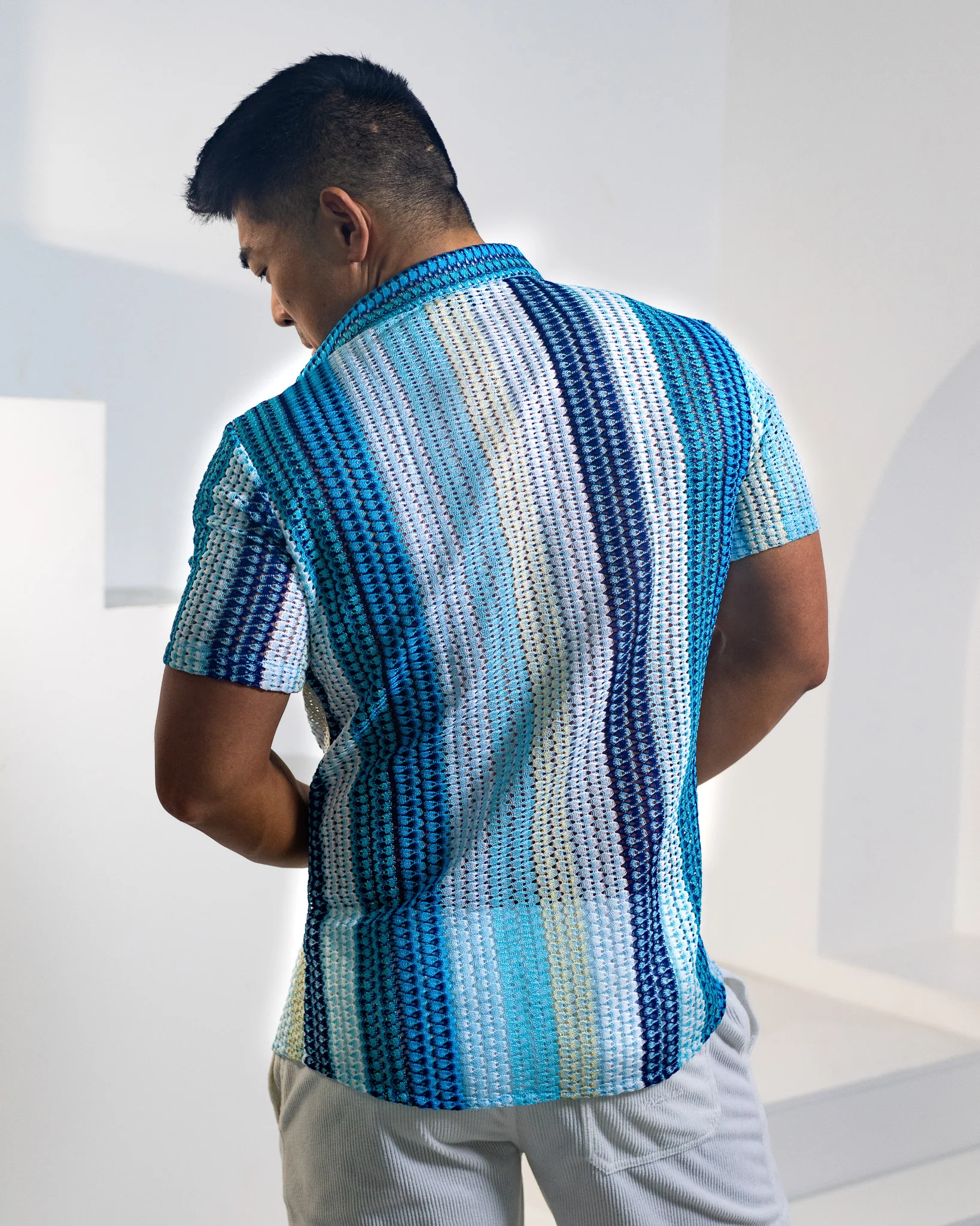 Men's Textured Shirt Classic Fit - Blue Stripes - Image 4