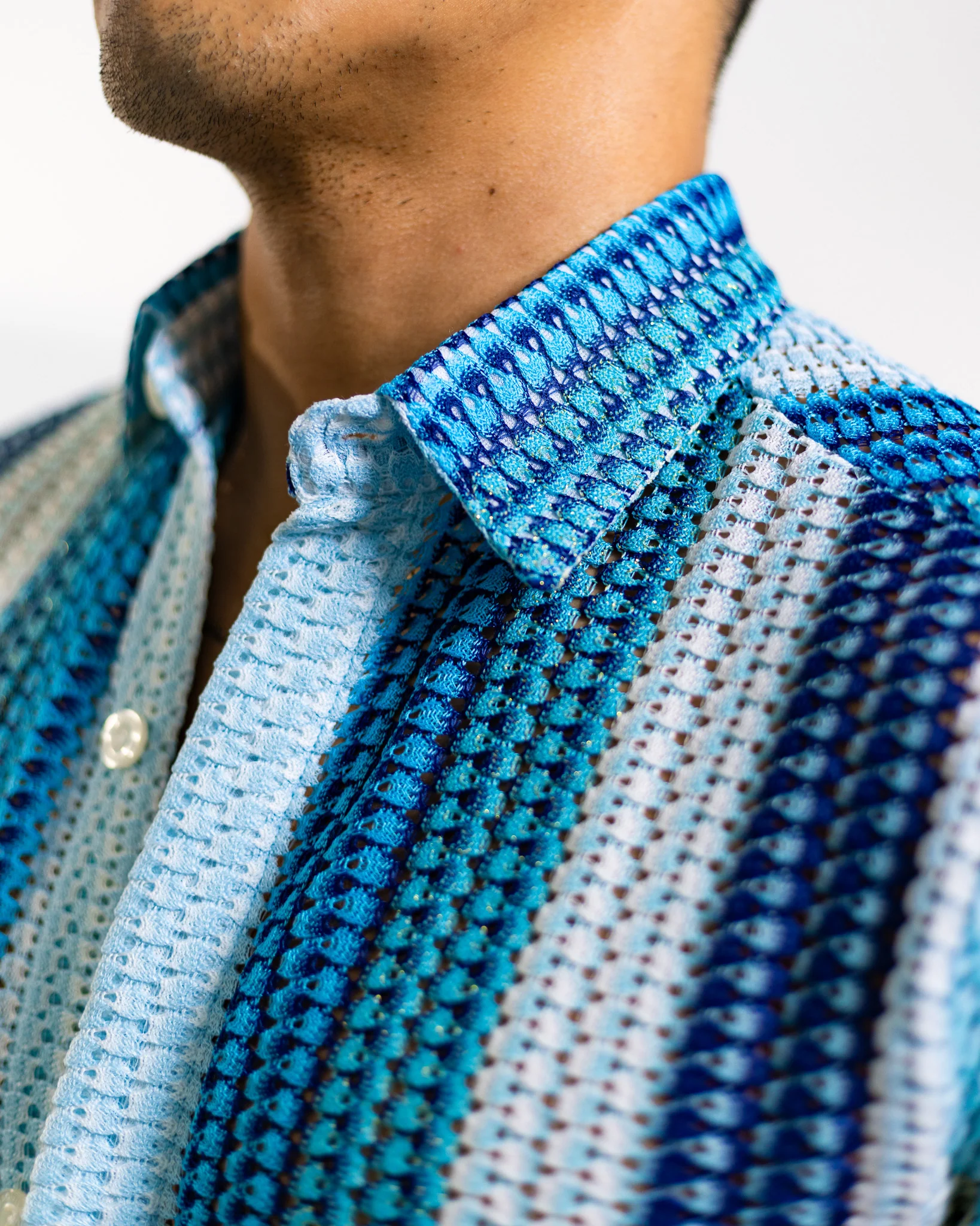 Men's Textured Shirt Classic Fit - Blue Stripes - Image 5