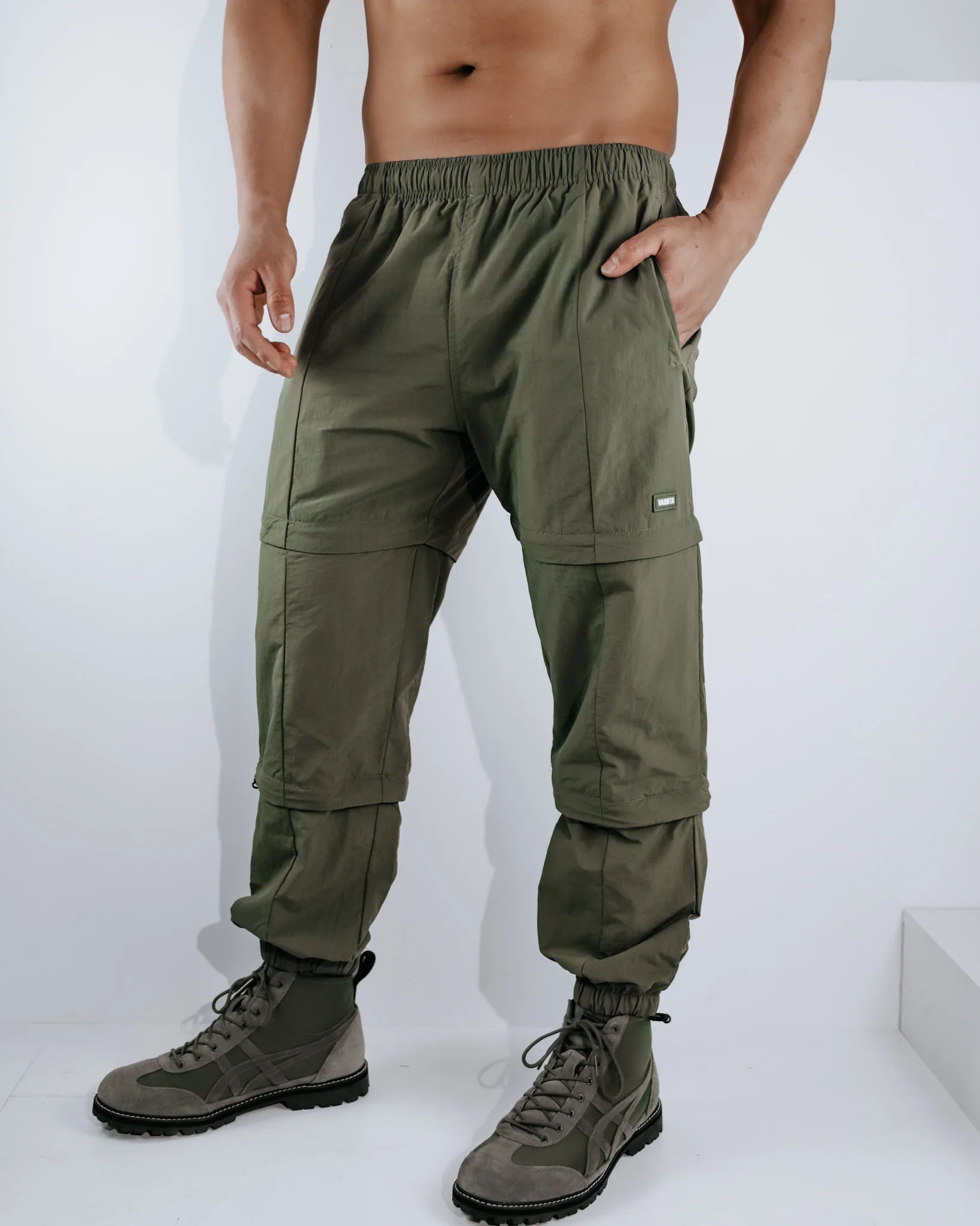 Tiered Parachute Cargo Pants - Army Green - Image 4