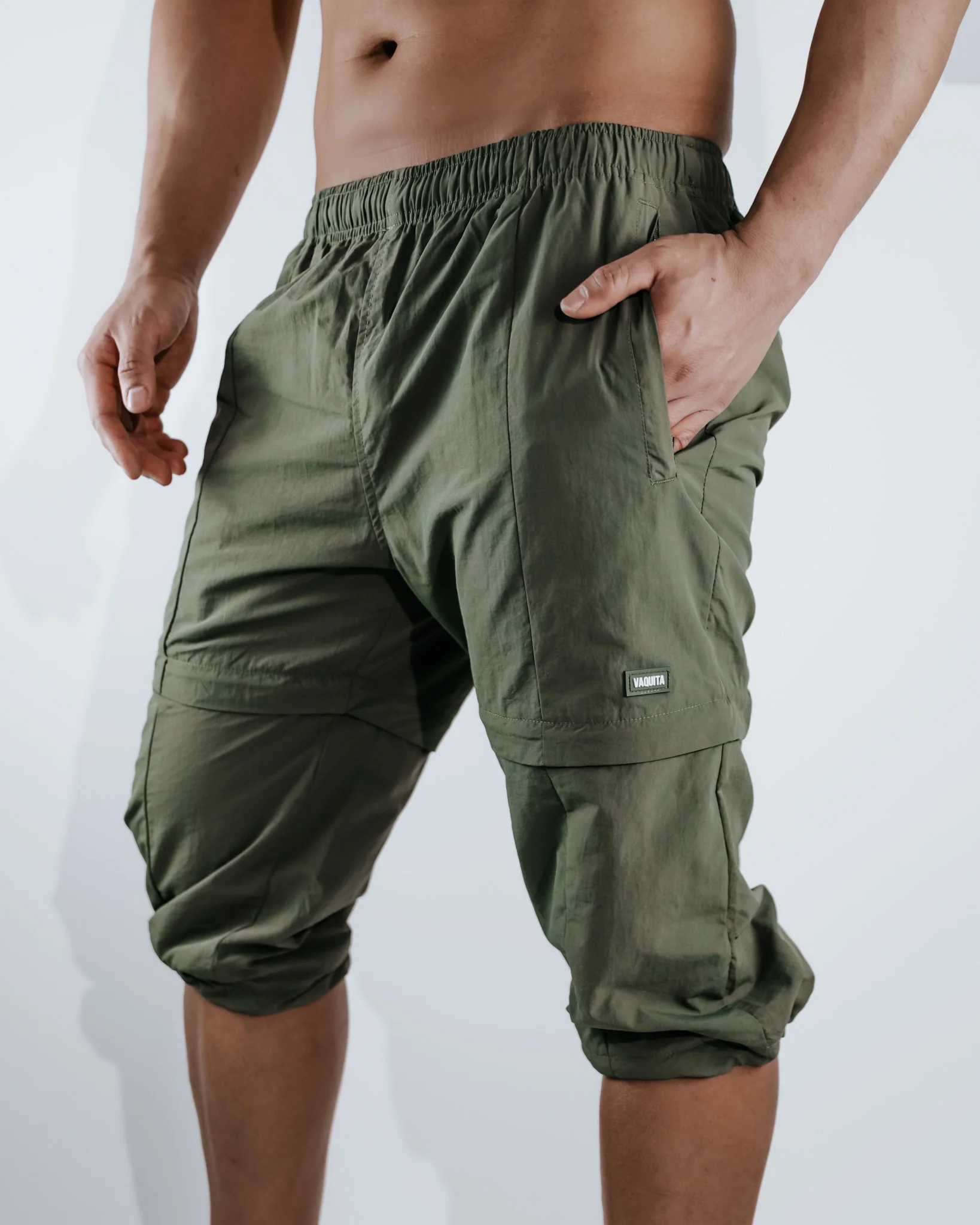 Tiered Parachute Cargo Pants - Army Green - Image 6