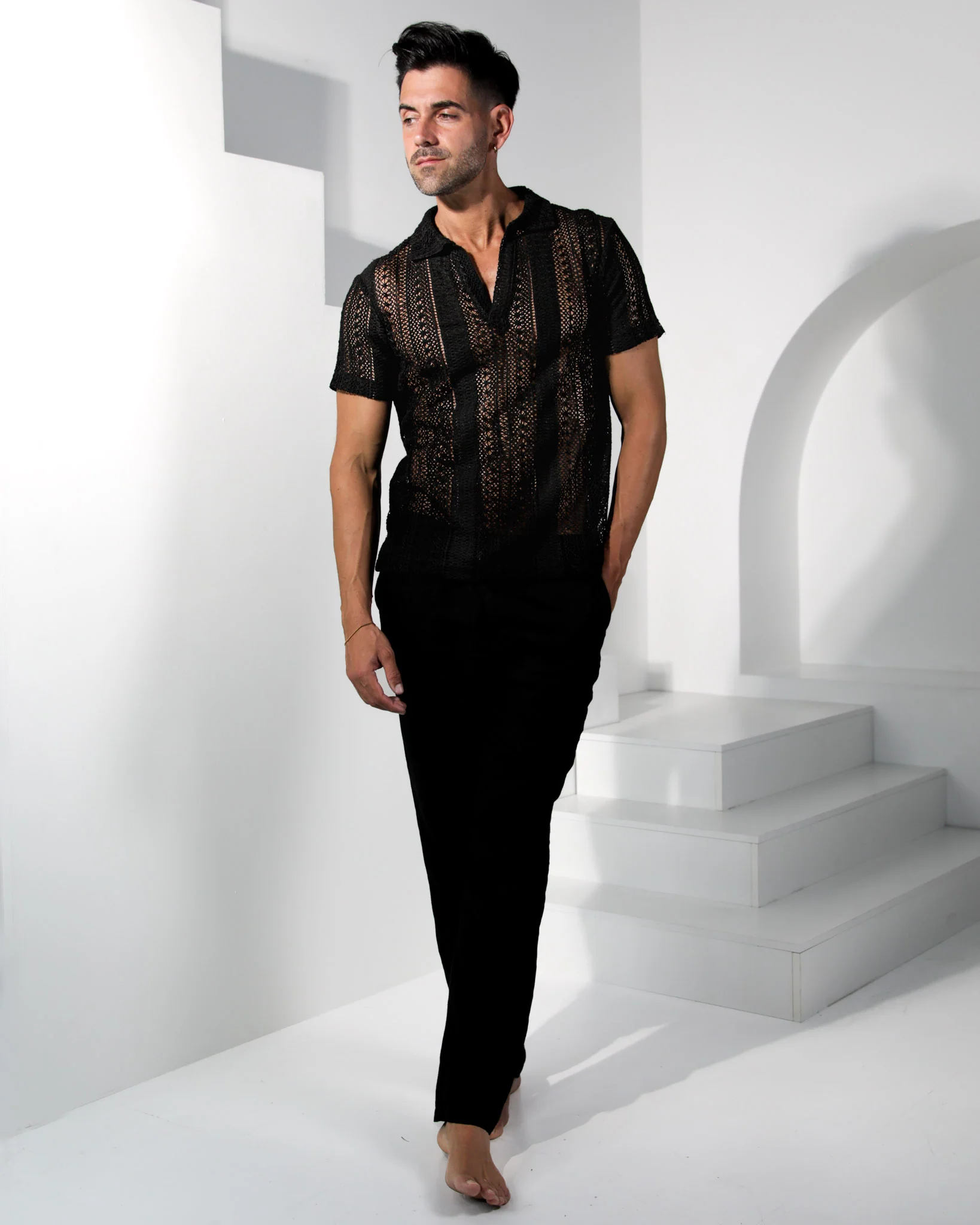 Voyadé 100% Cotton Lace Shirt - Black - Image 4
