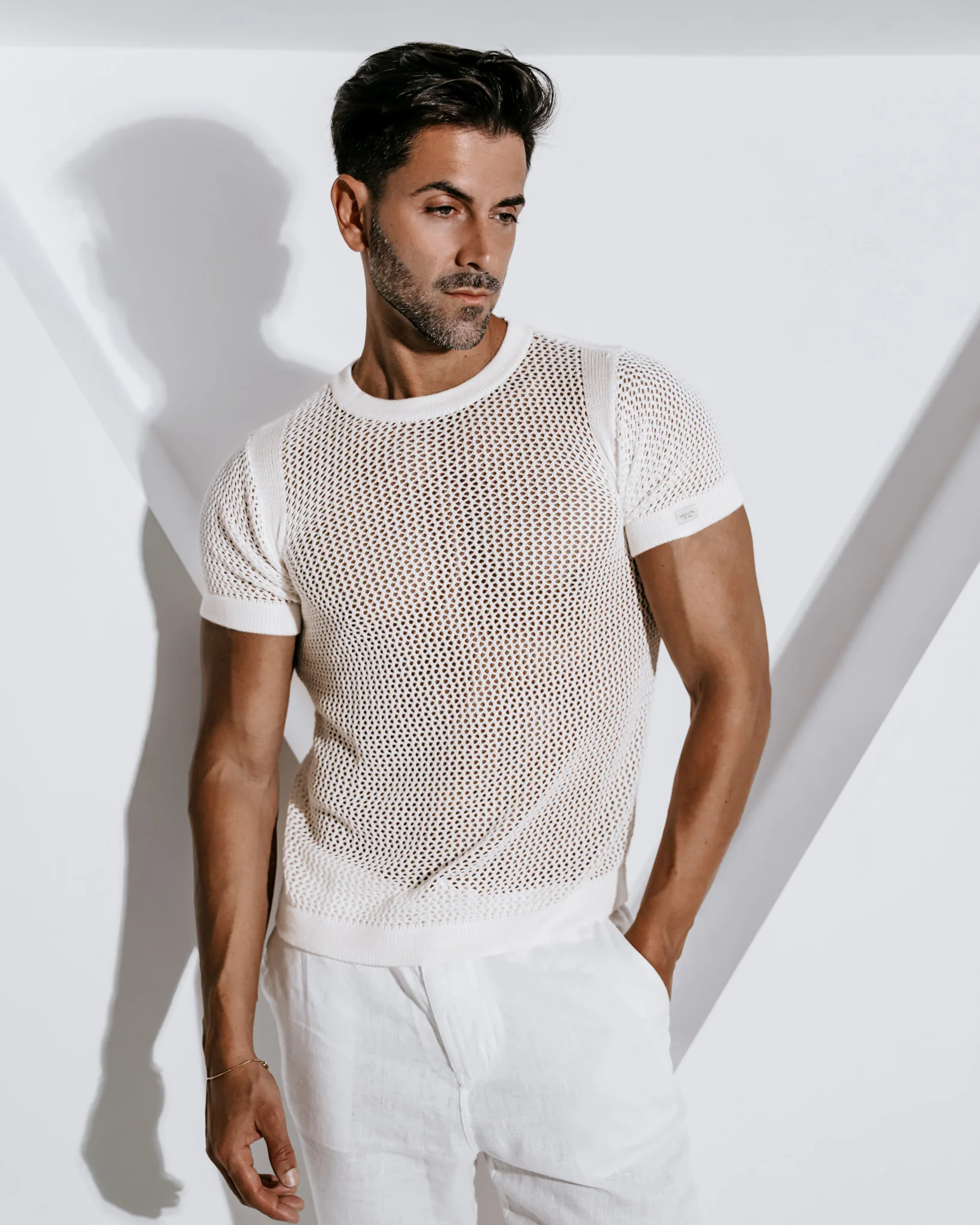 Wylder Crochet Crew-Neck Shirt- White - Image 3