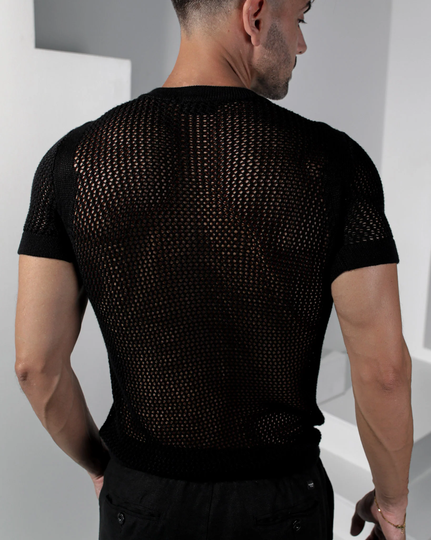 Wylder Crochet Crew-Neck Shirt- Black - Image 3