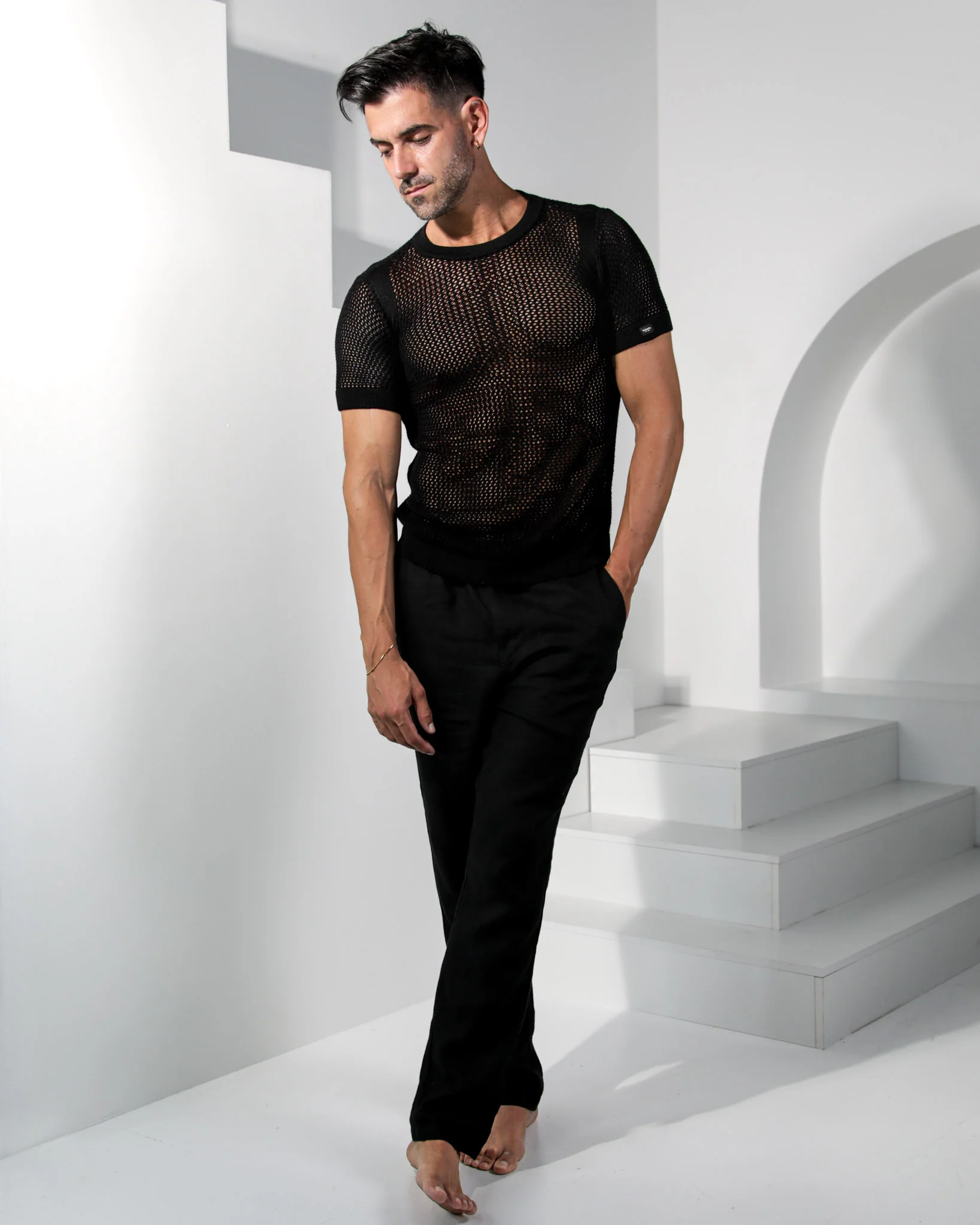 Wylder Crochet Crew-Neck Shirt- Black - Image 5