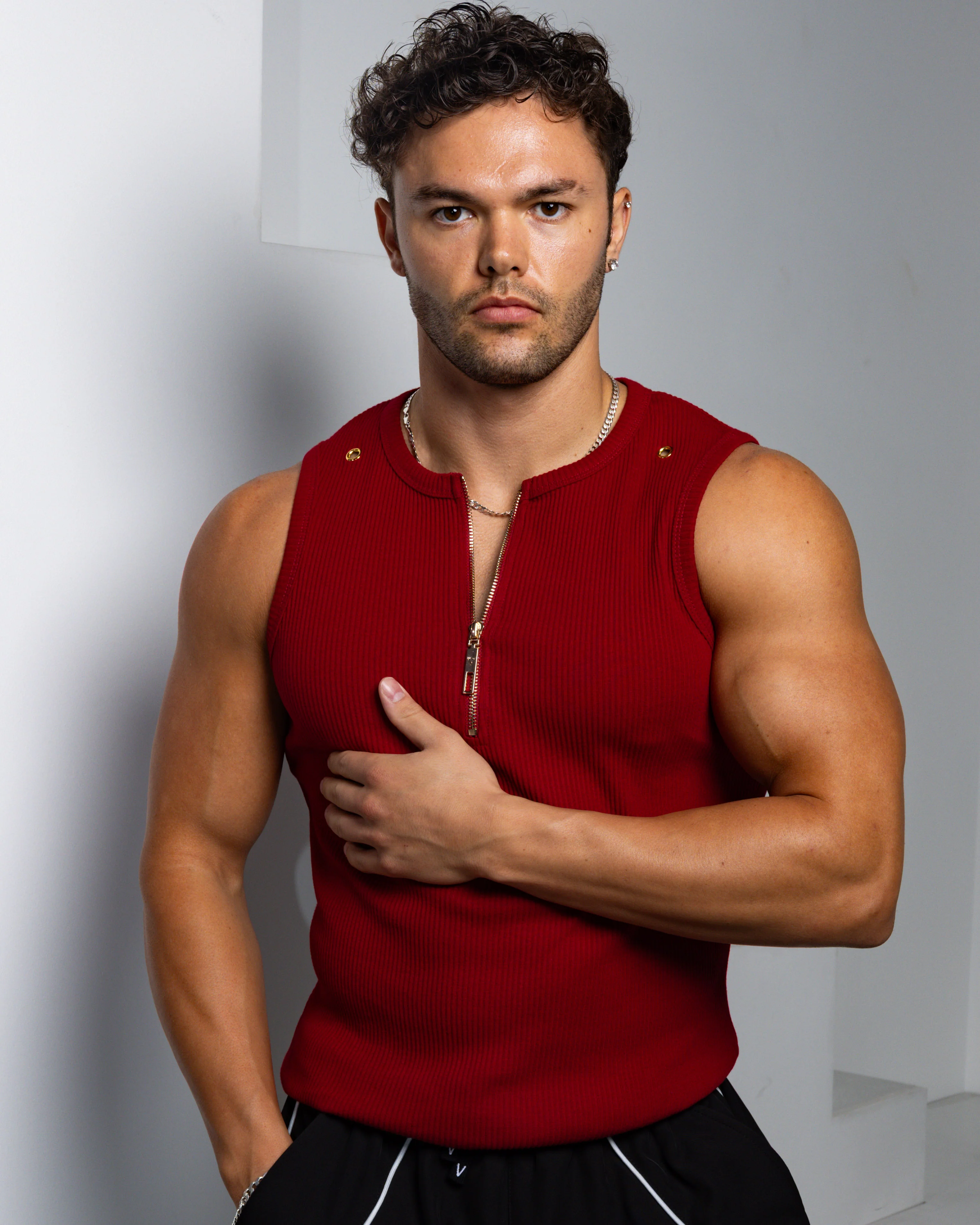 Neo-Urban Zipper Muscle Tank - Merlot - Image 4