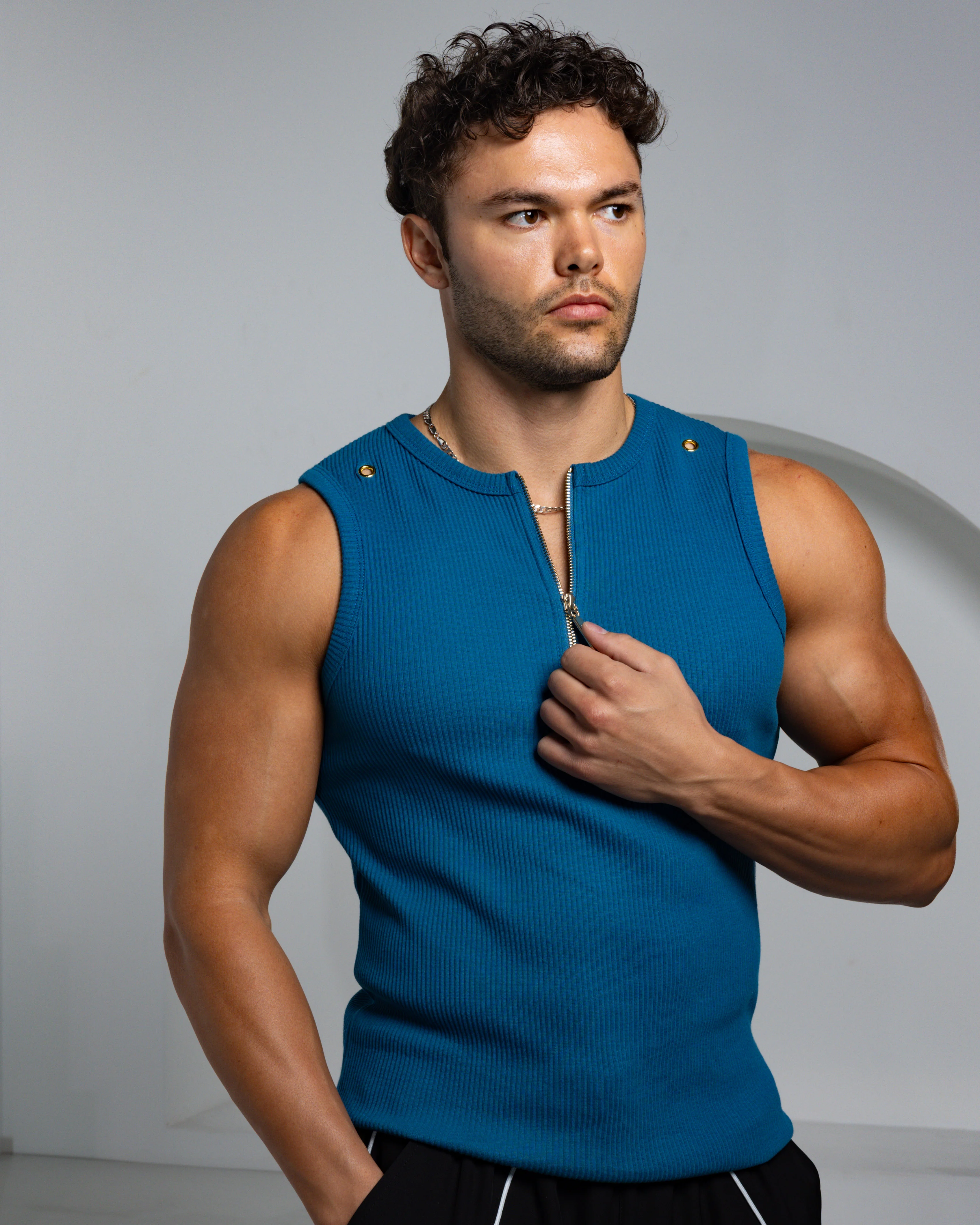 Neo-Urban Zipper Muscle Tank - Sapphire - Image 5