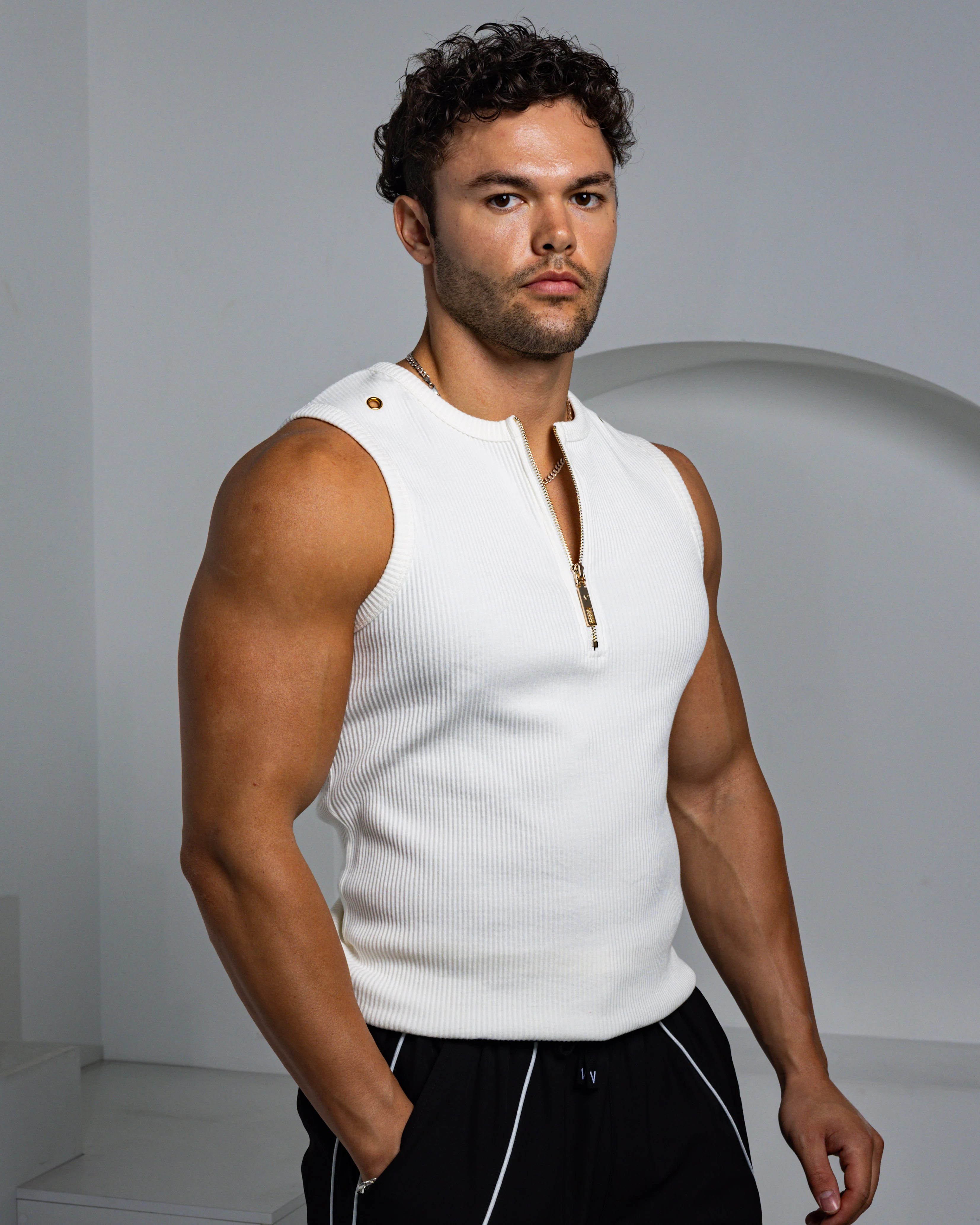 Neo-Urban Zipper Muscle Tank - White - Image 3